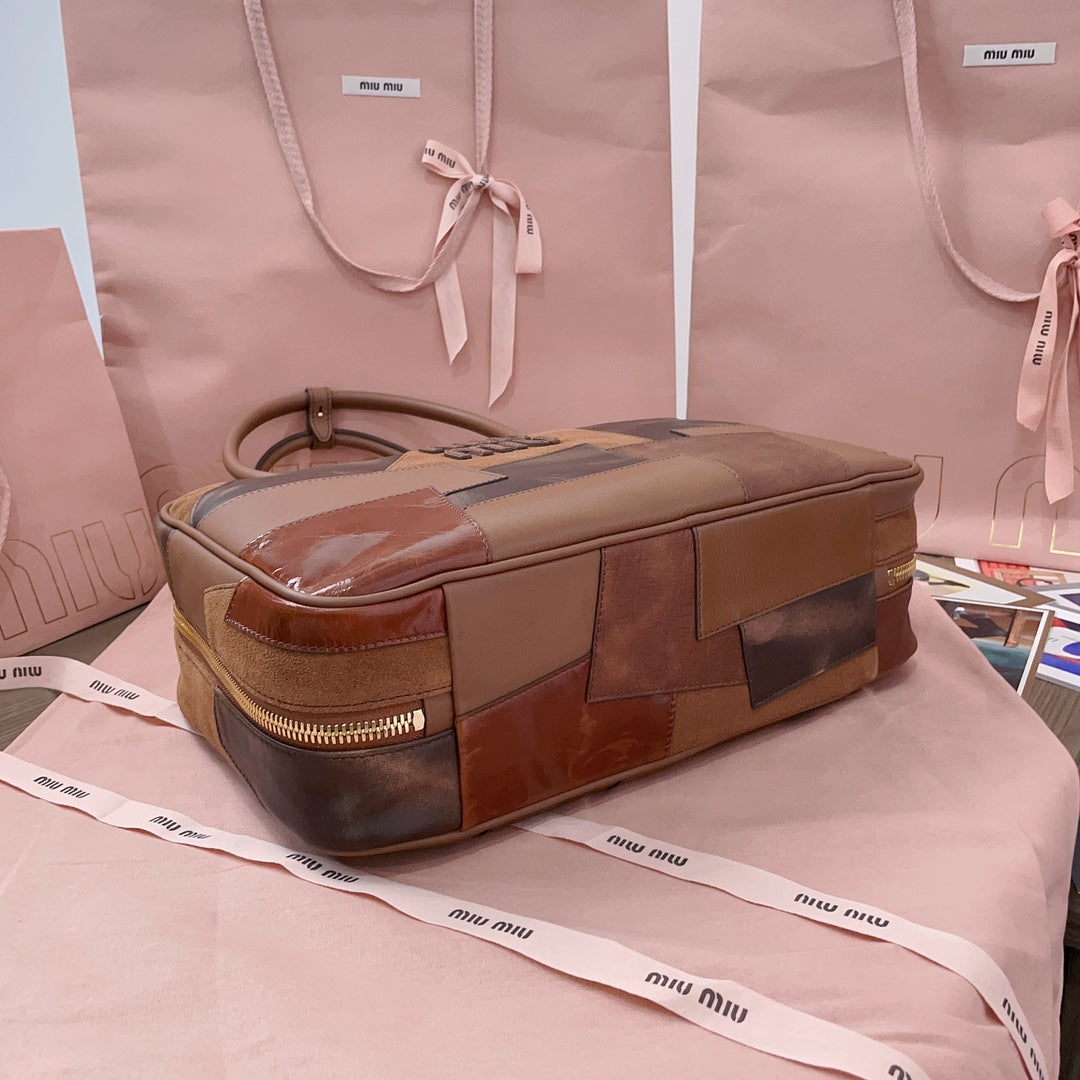 Beau Top Handle Bag 34 in Cognac Leather Patchwork