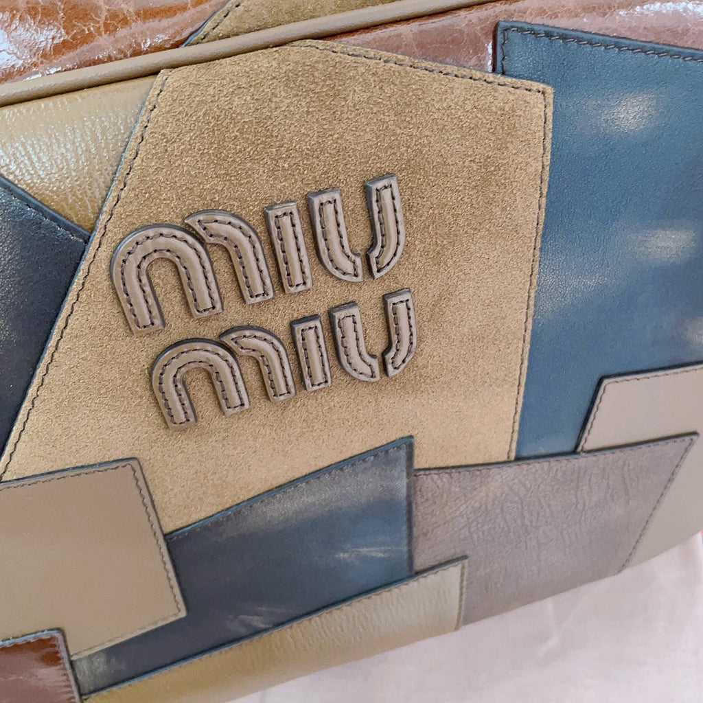 Beau Top Handle Bag 34 in Cognac Leather Patchwork