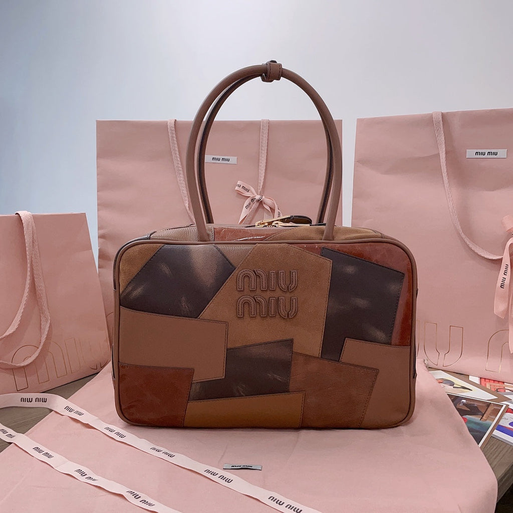 Beau Top Handle Bag 34 in Cognac Leather Patchwork