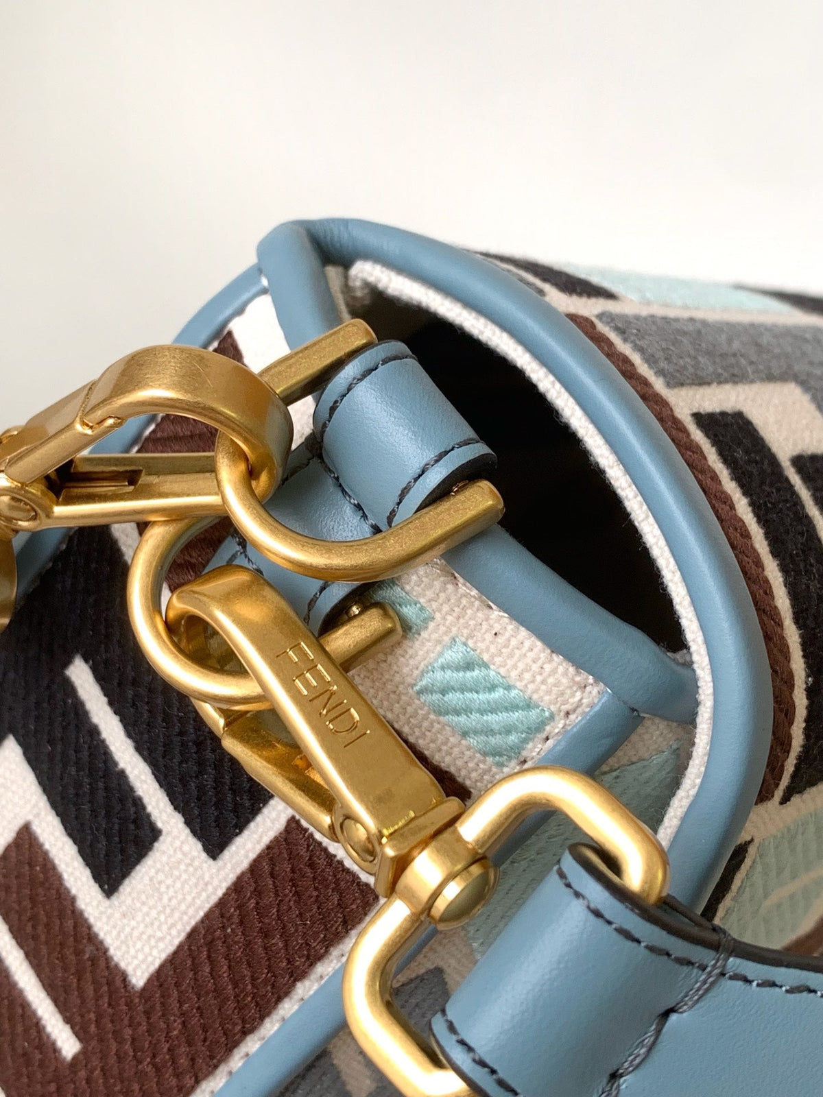 Fend Baguette Sky Blue and Multicolour Canvas Bag 27 with Ff Embroidery Ghw