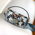 Fend Baguette Sky Blue and Multicolour Canvas Bag 27 with Ff Embroidery Ghw