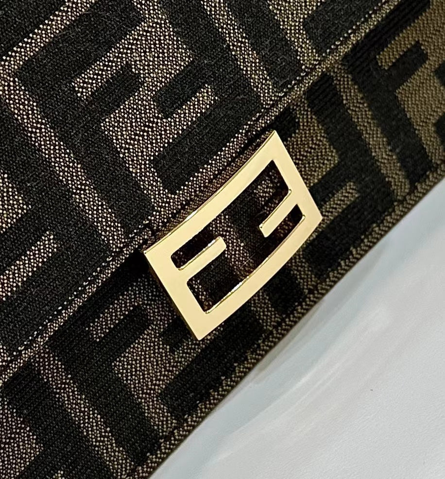Baguette Chain Midi 21 in Brown Mix Black Monogram Jacquard Fabric Bag