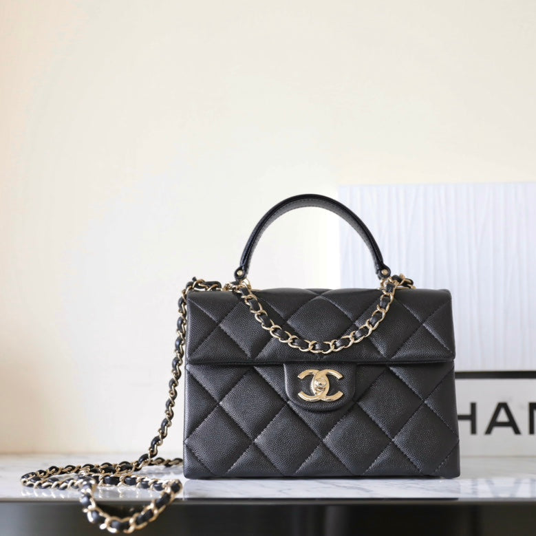 Chanel 25S Flap Bag 21 cm in Black Lambskin with Gold Hardware