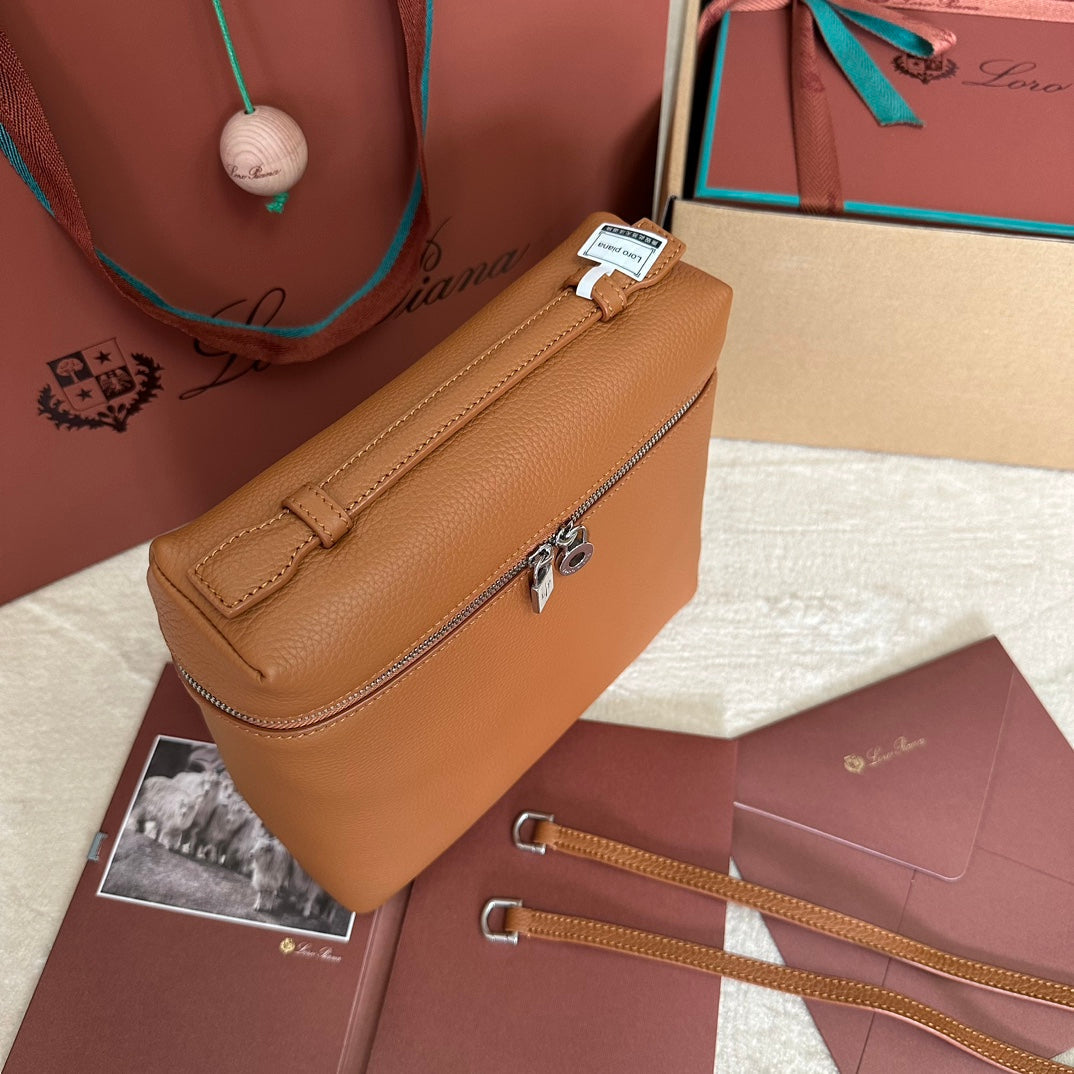Loro Piana Extra Pocket Backpack L23.5 in Ginger Orange Calfskin with Silver Hardware