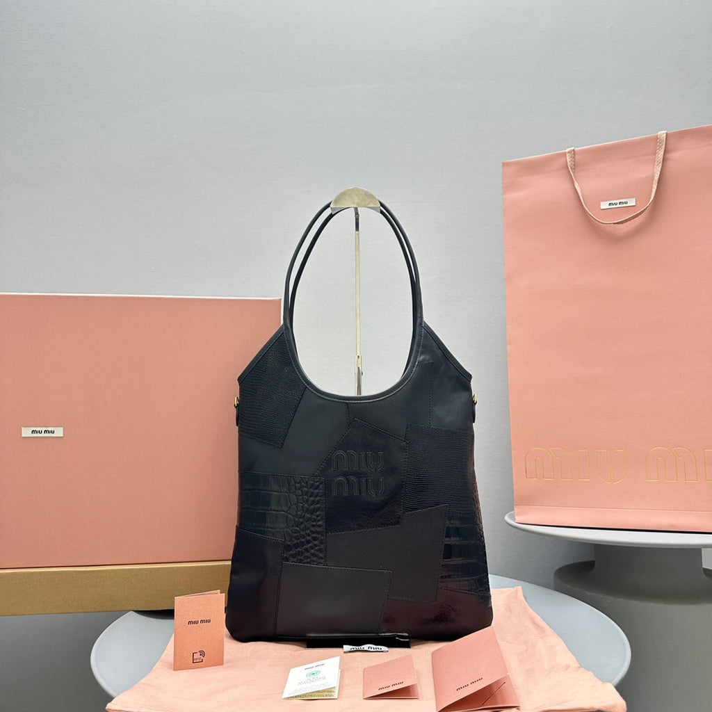 Hobo 40 Tote in Patchwork Black Calfskin