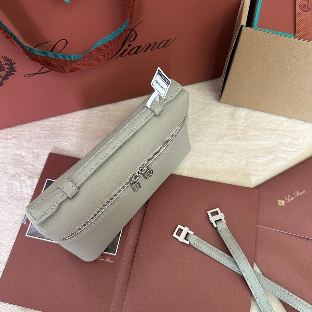 Loro Piana Extra Pocket L19 in Pearl Gray Grained Calfskin with Silver Hardware Bag