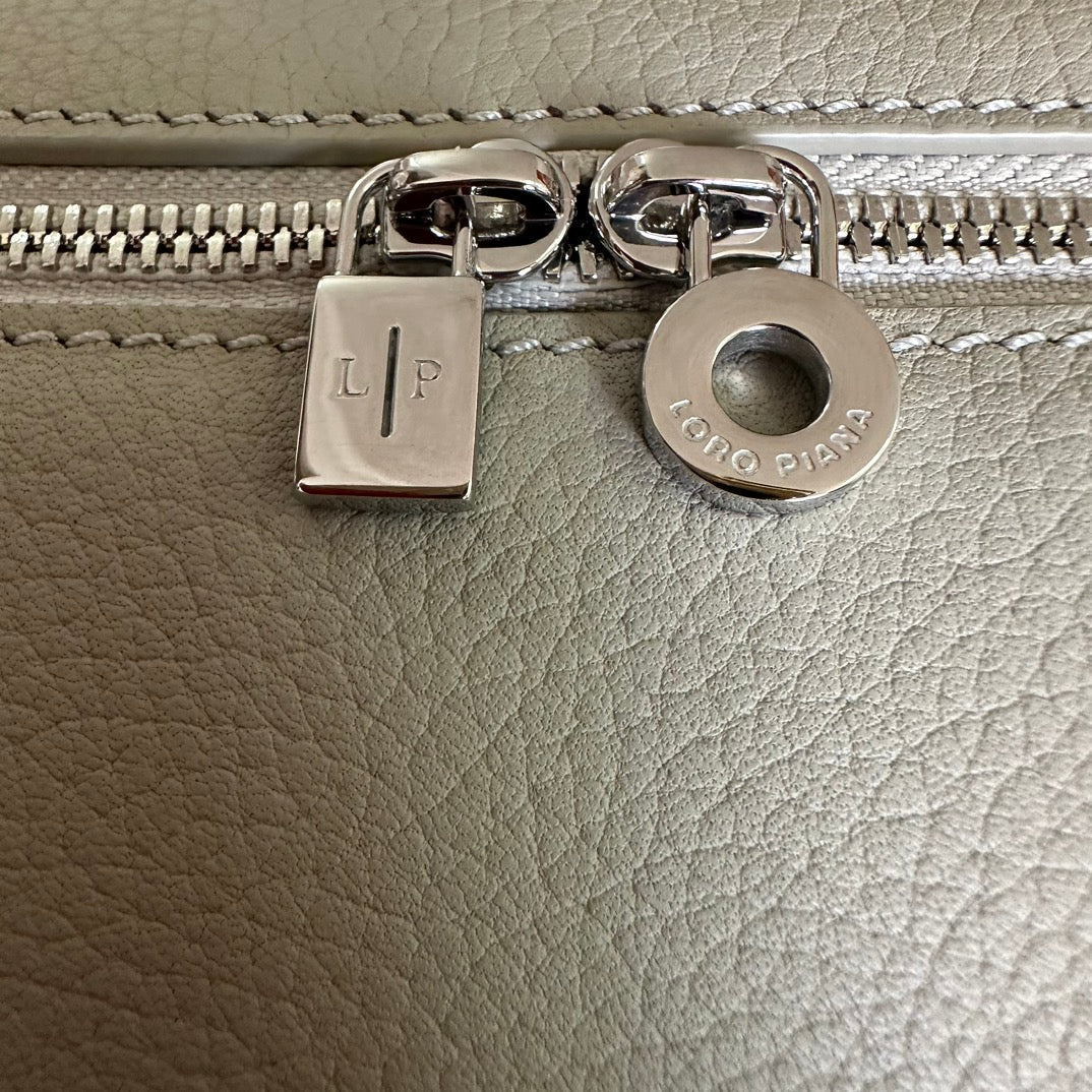 Loro Piana Extra Pocket L19 in Pearl Gray Grained Calfskin with Silver Hardware Bag