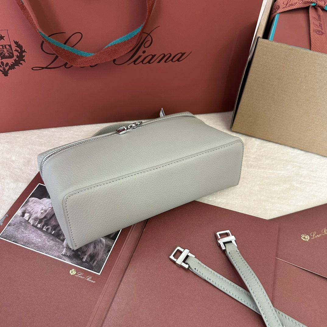 Loro Piana Extra Pocket L19 in Pearl Gray Grained Calfskin with Silver Hardware Bag
