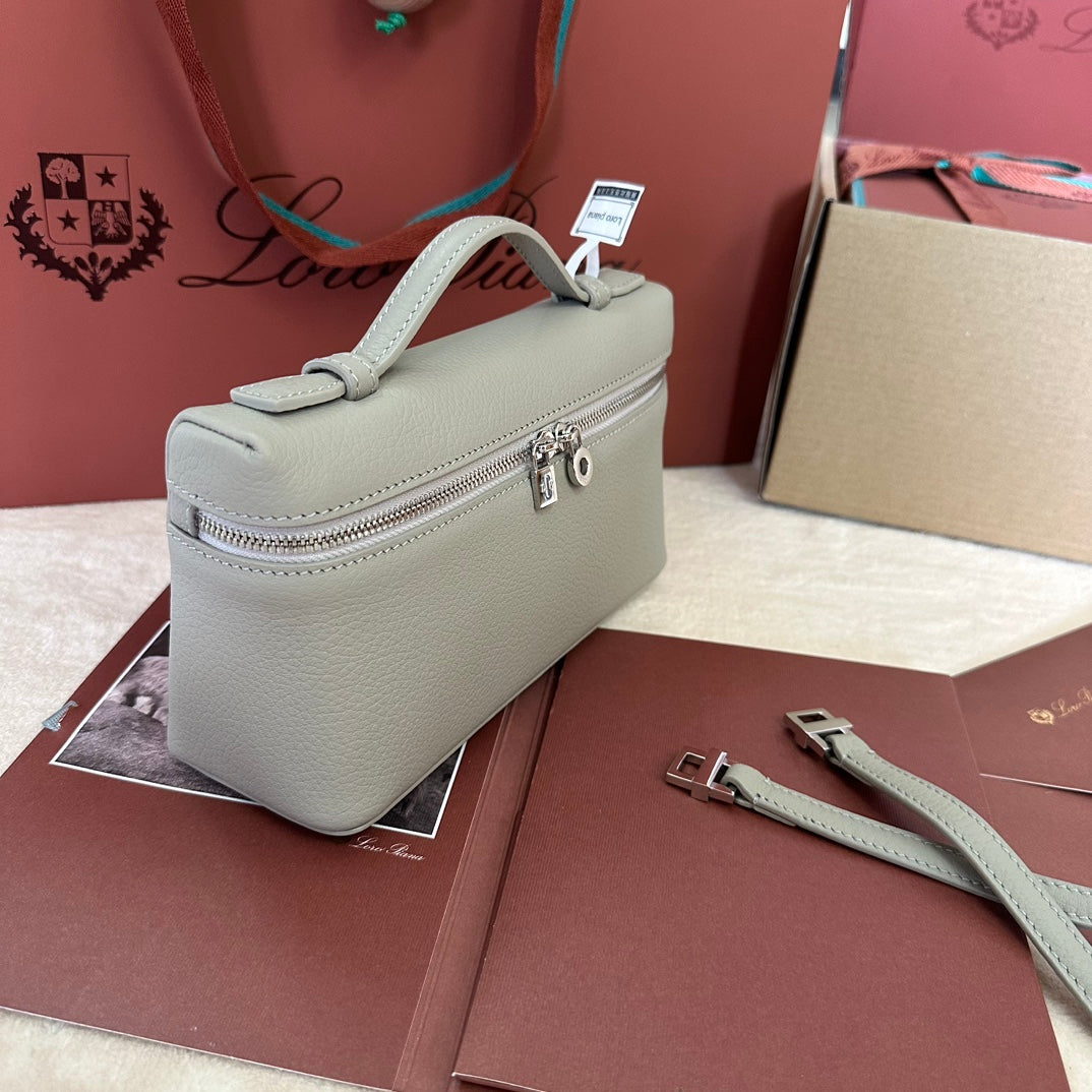 Loro Piana Extra Pocket L19 in Pearl Gray Grained Calfskin with Silver Hardware Bag