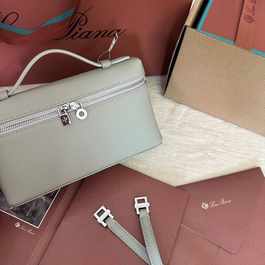 Loro Piana Extra Pocket L19 in Pearl Gray Grained Calfskin with Silver Hardware Bag