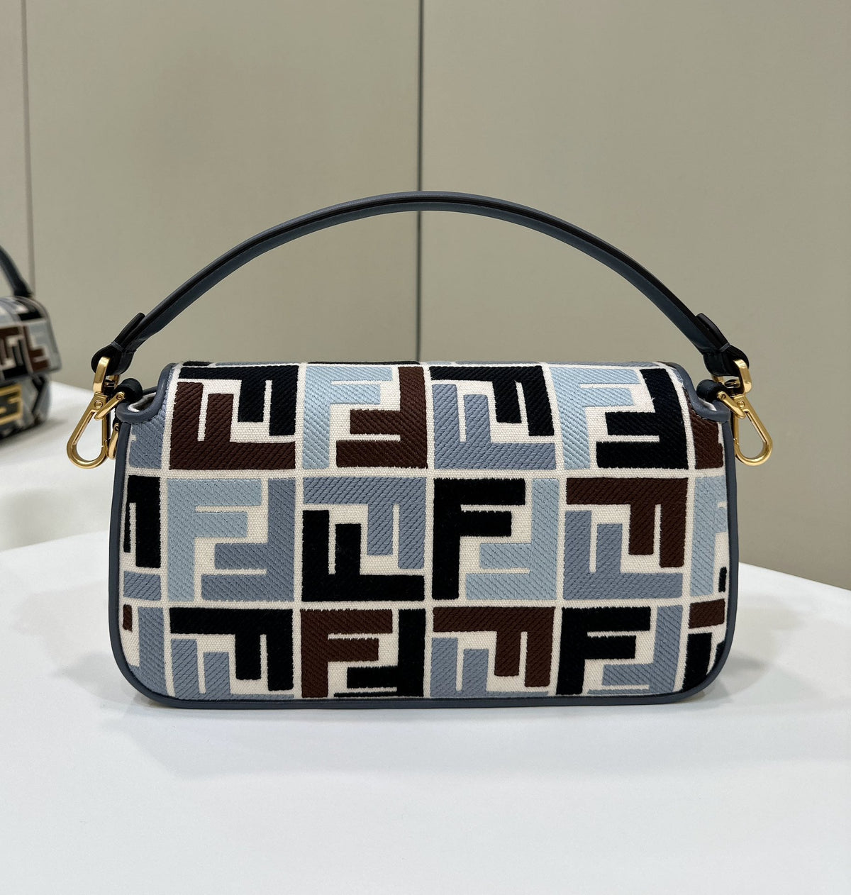 Baguette Canvas 27 Bag Black Strap with Multicolour Embroidery Gold Hardware