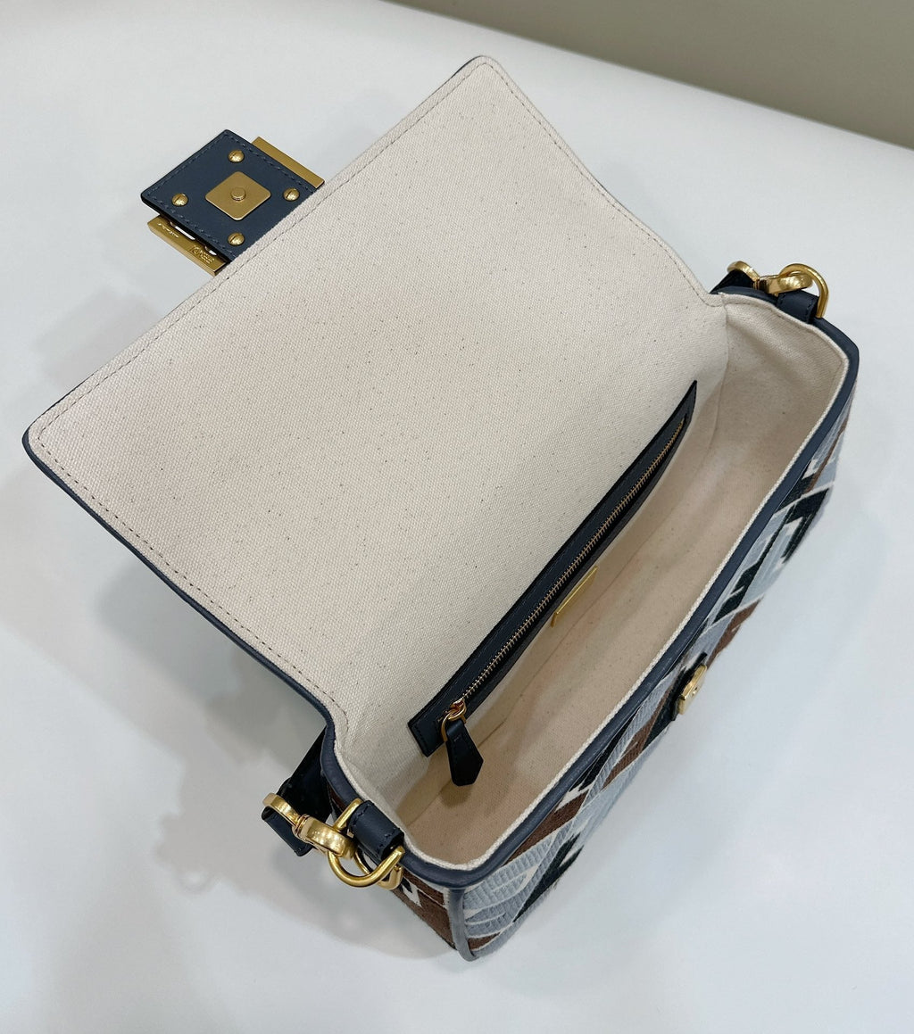 Baguette Canvas 27 Bag Black Strap with Multicolour Embroidery Gold Hardware