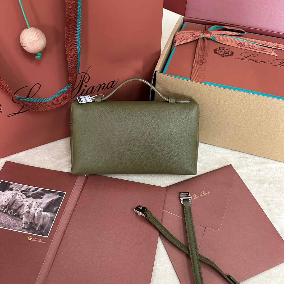 Loro Piana Extra Pocket L19 in Olive Green Calfskin with Silver Hardware Bag