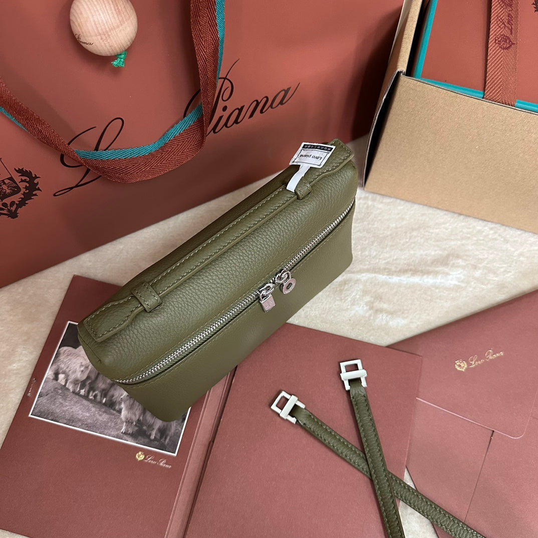 Loro Piana Extra Pocket L19 in Olive Green Calfskin with Silver Hardware Bag