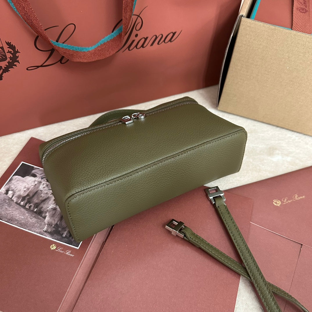 Loro Piana Extra Pocket L19 in Olive Green Calfskin with Silver Hardware Bag
