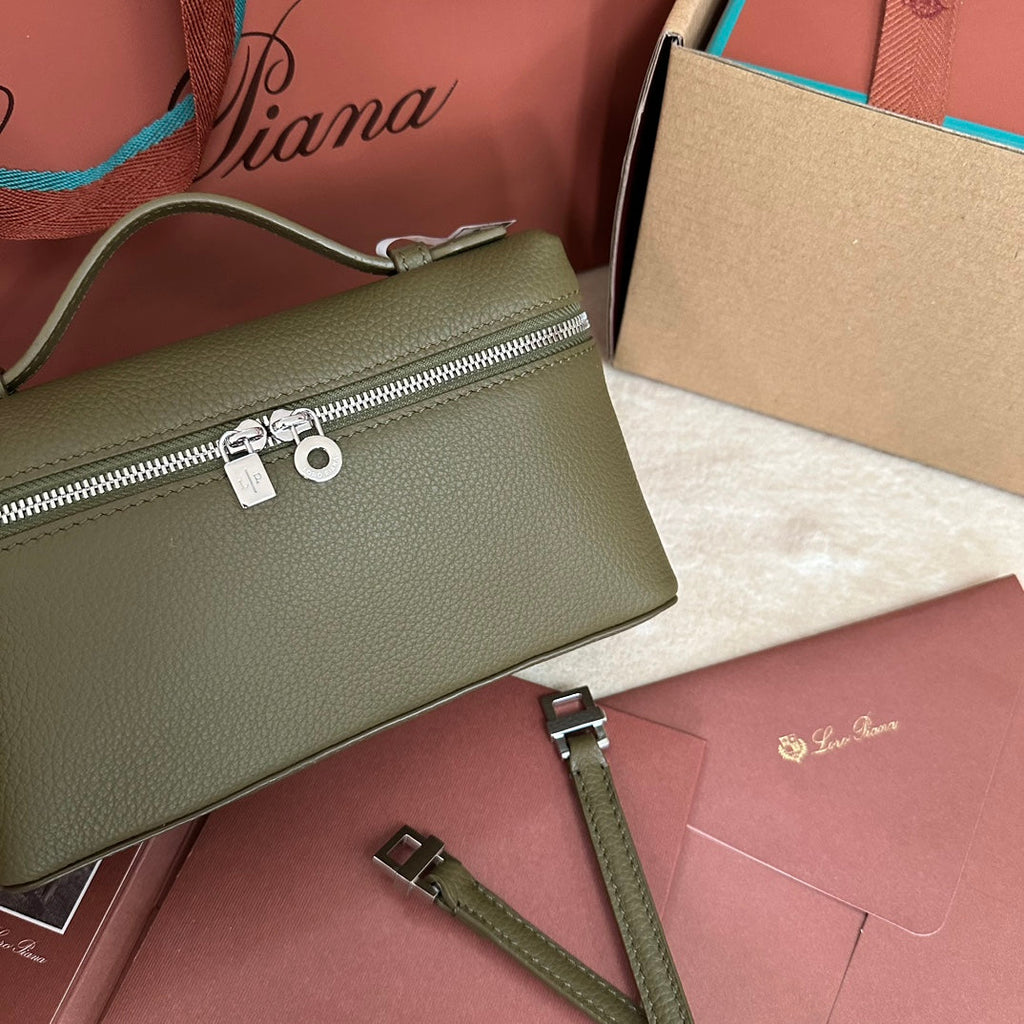 Loro Piana Extra Pocket L19 in Olive Green Calfskin with Silver Hardware Bag