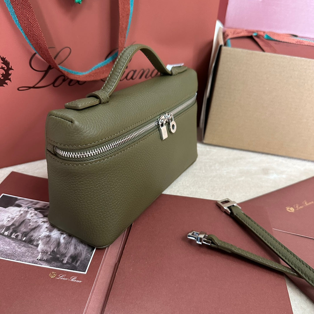 Loro Piana Extra Pocket L19 in Olive Green Calfskin with Silver Hardware Bag