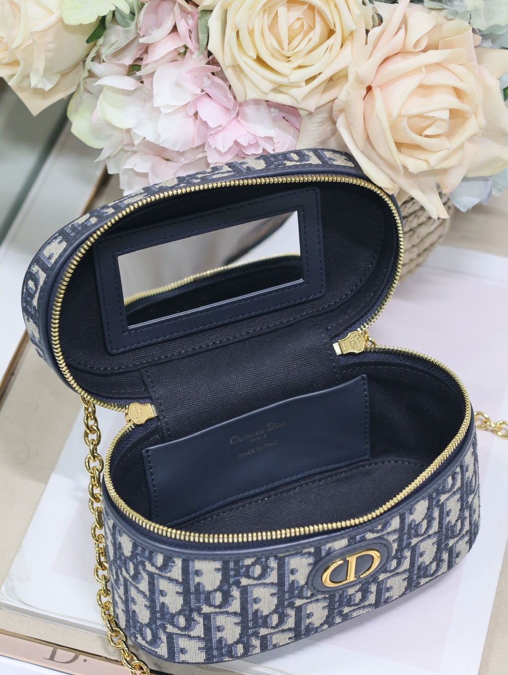 Dior Caro 16 Mini Vanity Case in Blue Monogram Oblique Jacquard Fabric