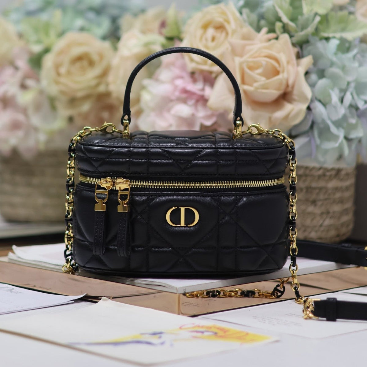 Dior Caro 16 Mini Vanity Case in Black Macrocannage Lambskin