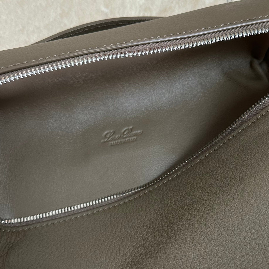 Loro Piana Extra Pocket Backpack L23.5 in Wood Brown Calfskin with Silver Hardware