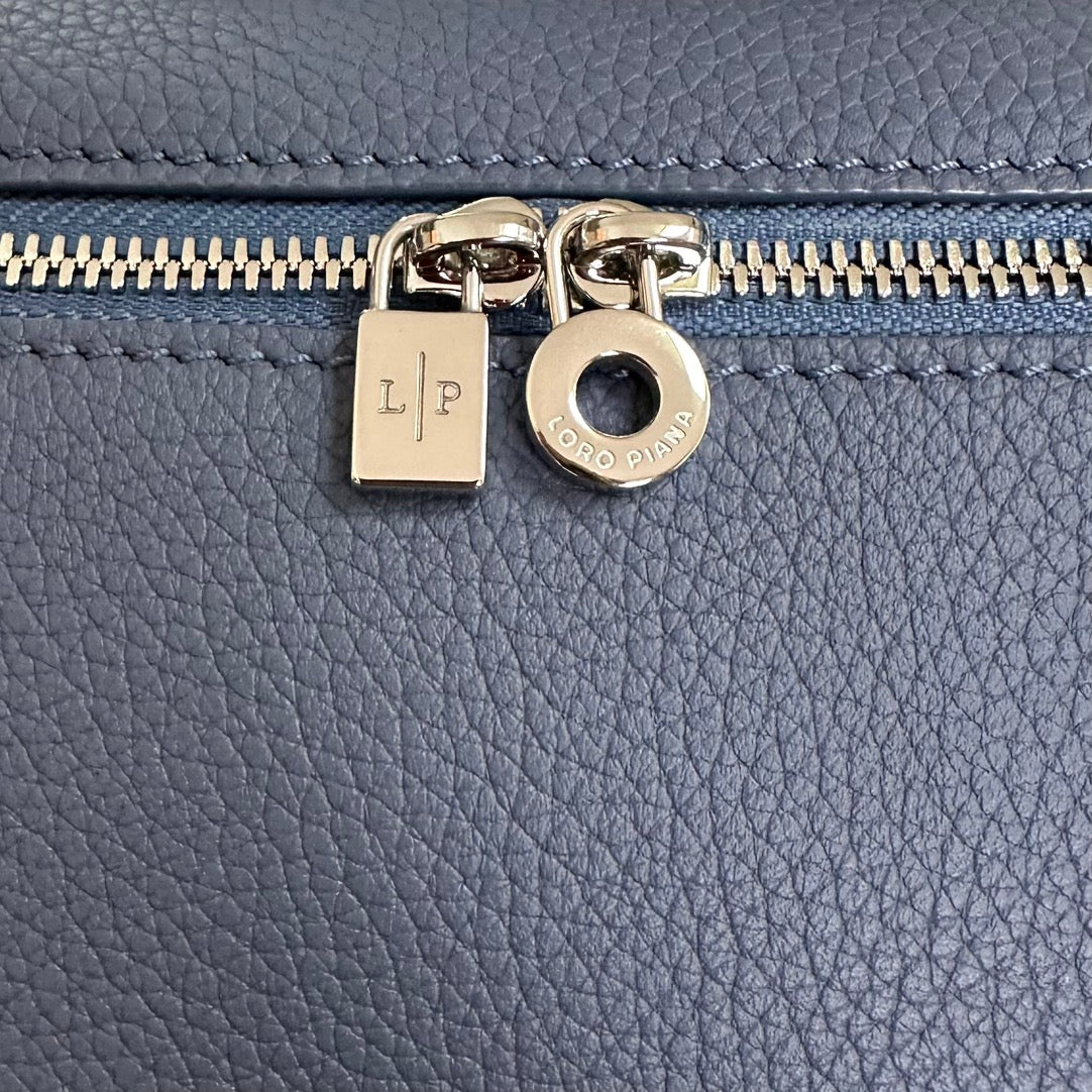 Loro Piana Extra Pocket L19 in Azure Blue Calfskin with Silver Hardware Bag