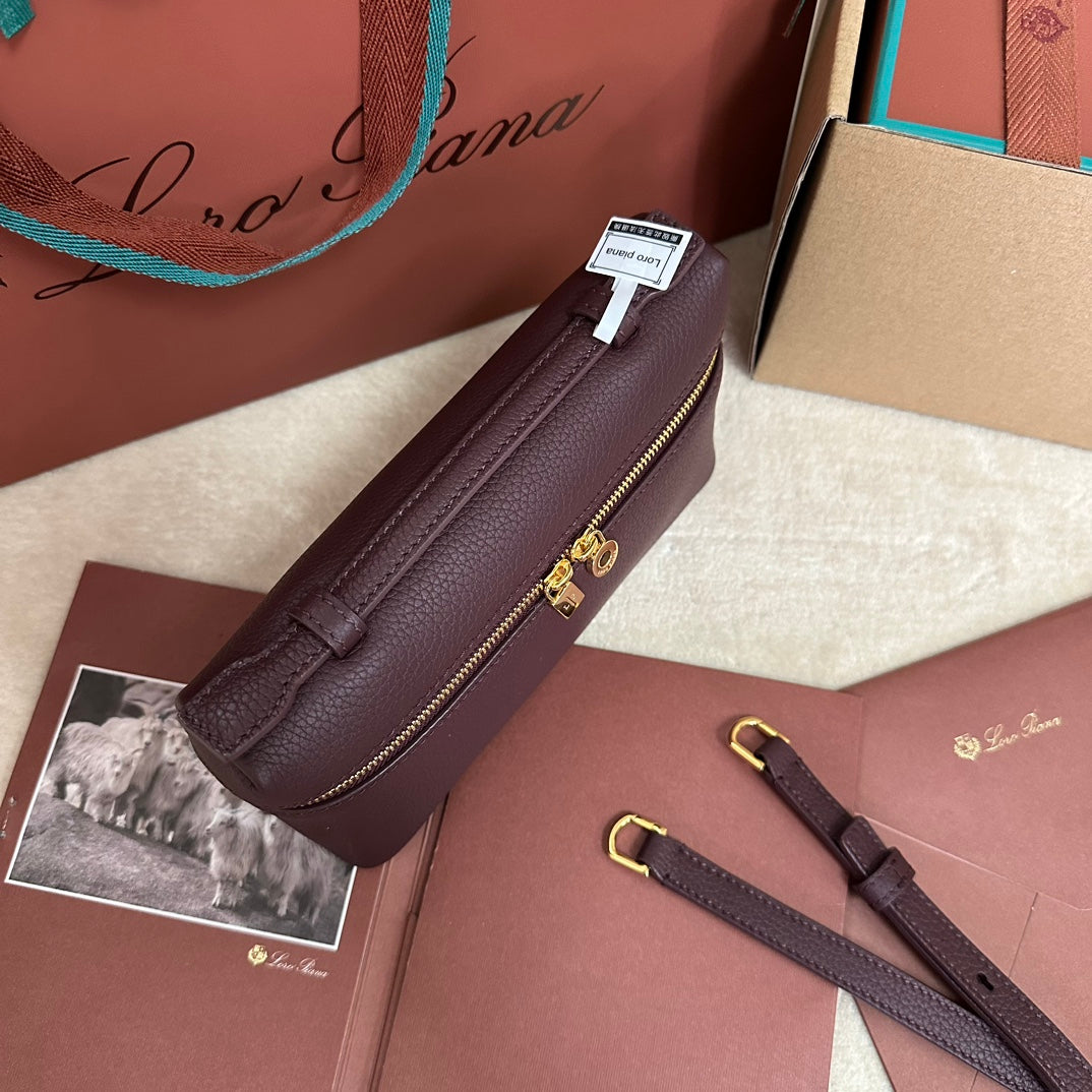 Loro Piana Extra Pocket L19 in Wine Purple Calfskin with Gold Hardware Bag