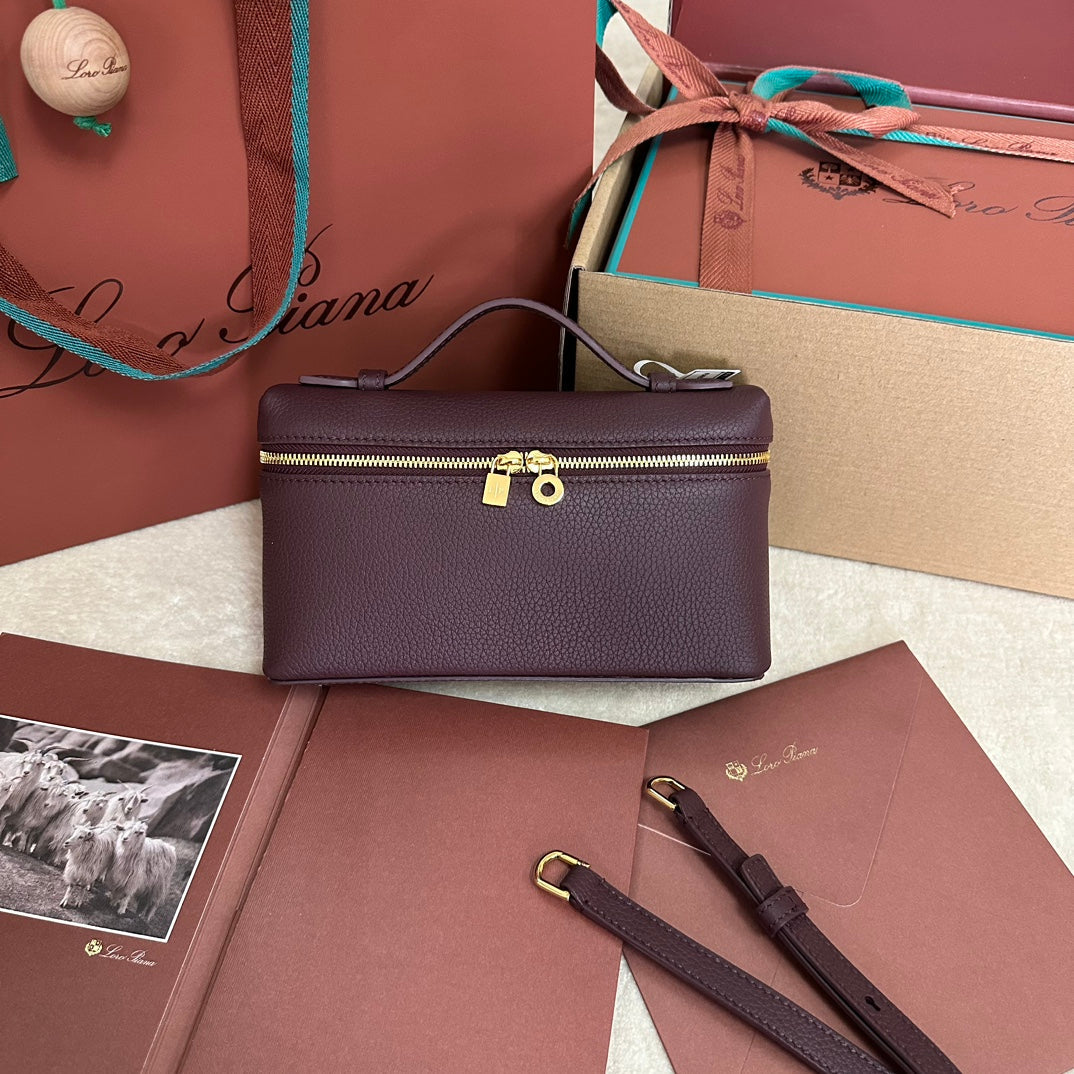 Loro Piana Extra Pocket L19 in Wine Purple Calfskin with Gold Hardware Bag