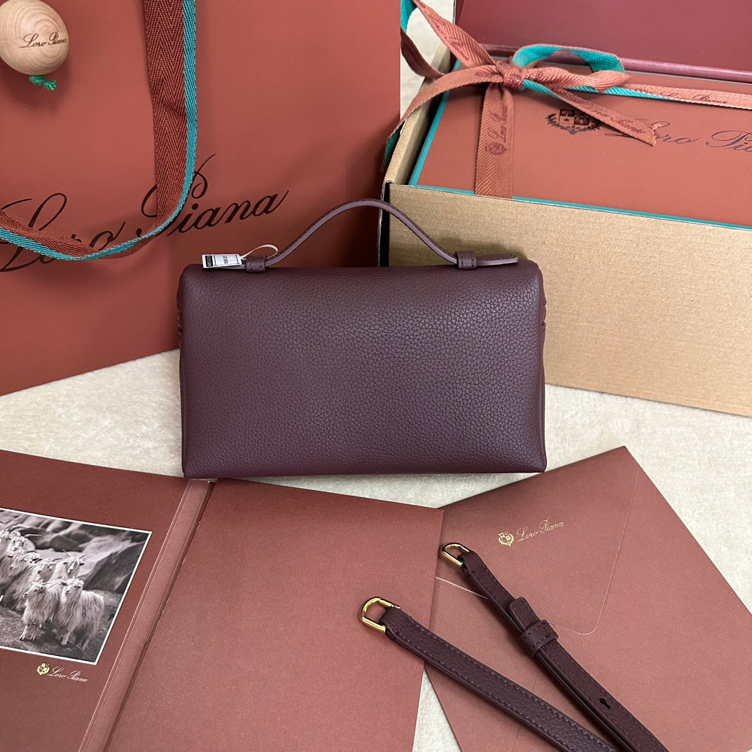 Loro Piana Extra Pocket L19 in Wine Purple Calfskin with Gold Hardware Bag