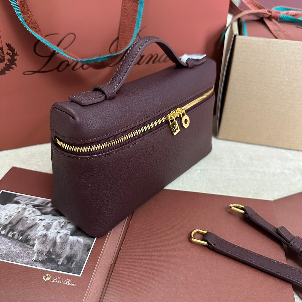 Loro Piana Extra Pocket L19 in Wine Purple Calfskin with Gold Hardware Bag