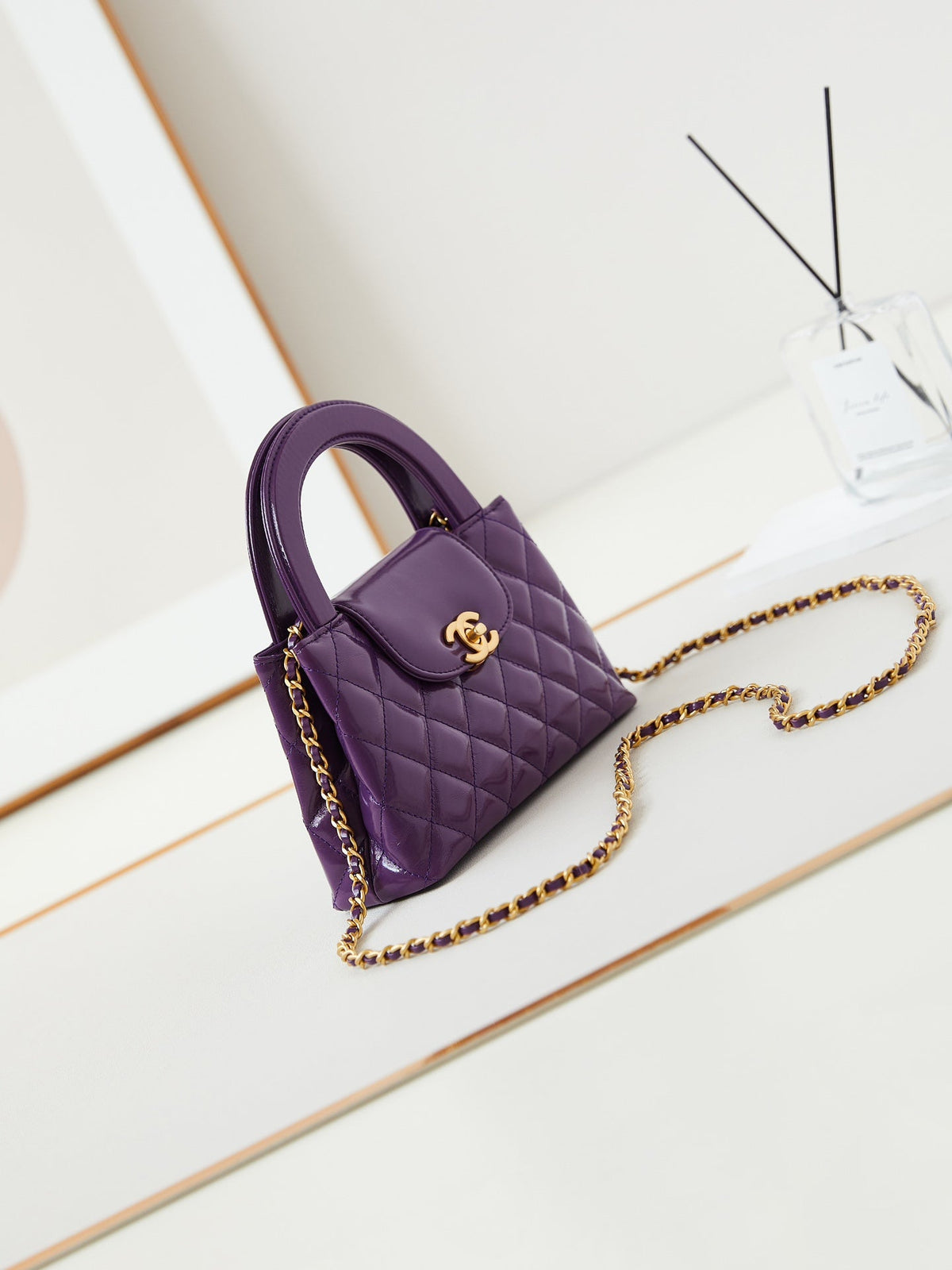 Chanel Kelly Mini 19 Shopping Bag in Indigo Purple Calfskin