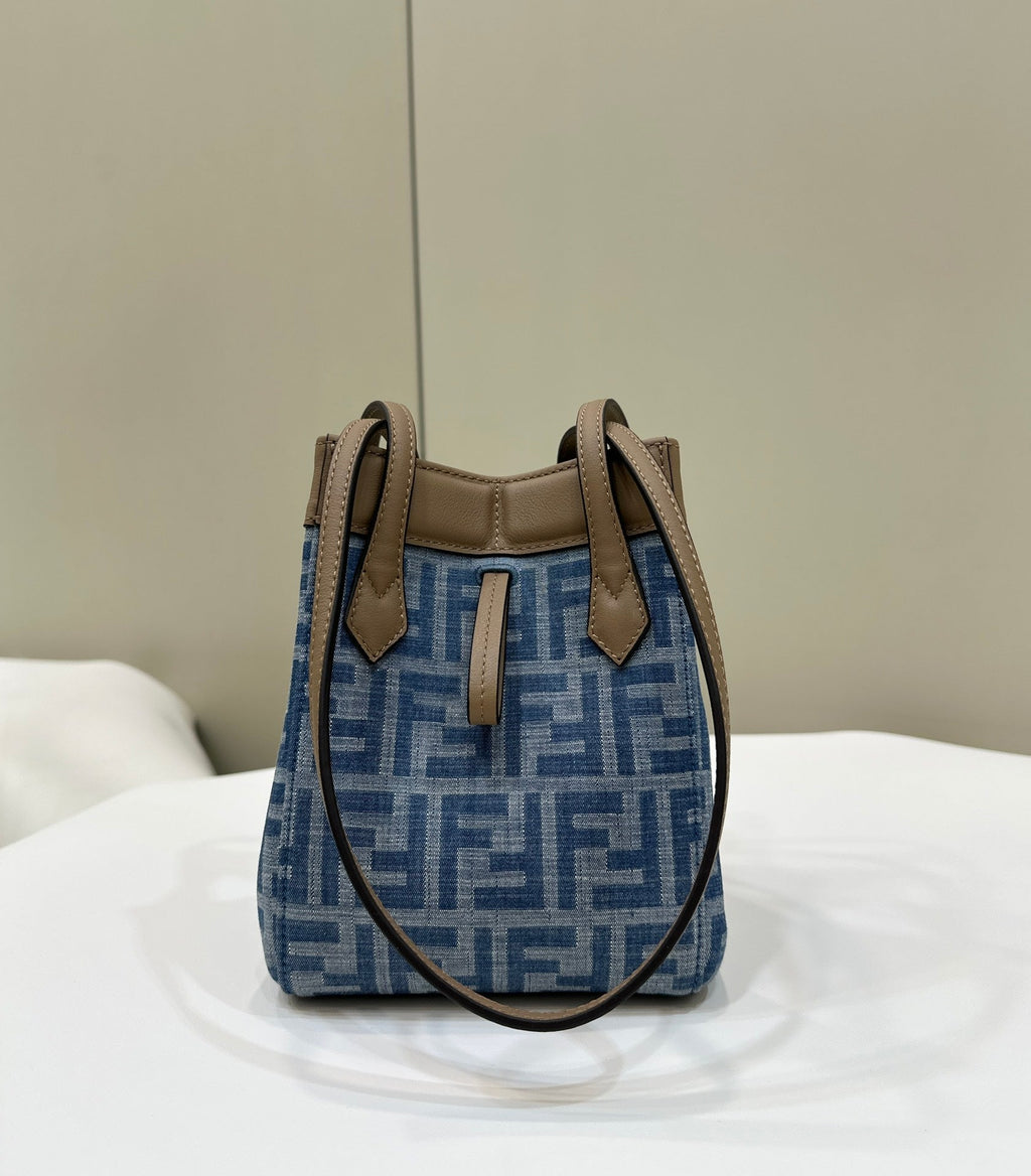 Fendi Origami Mini 19 in True Blue Monogram Denim with Calfskin Strap Bag