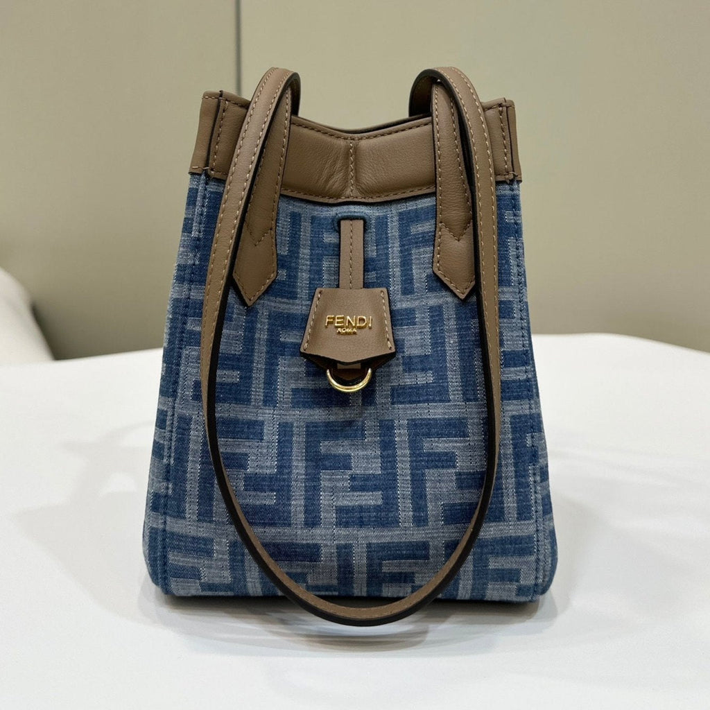 Fendi Origami Mini 19 in True Blue Monogram Denim with Calfskin Strap Bag
