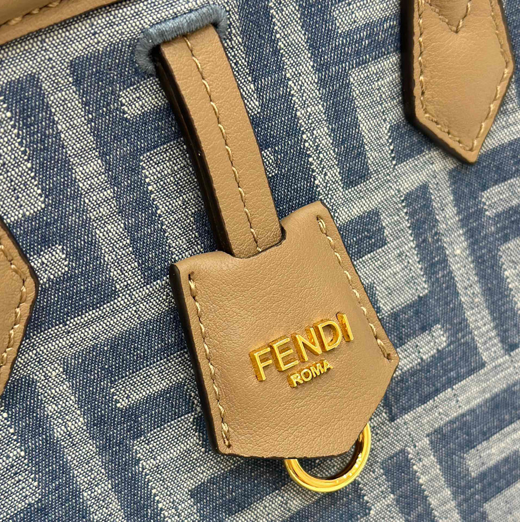 Fendi Origami Mini 19 in True Blue Monogram Denim with Calfskin Strap Bag