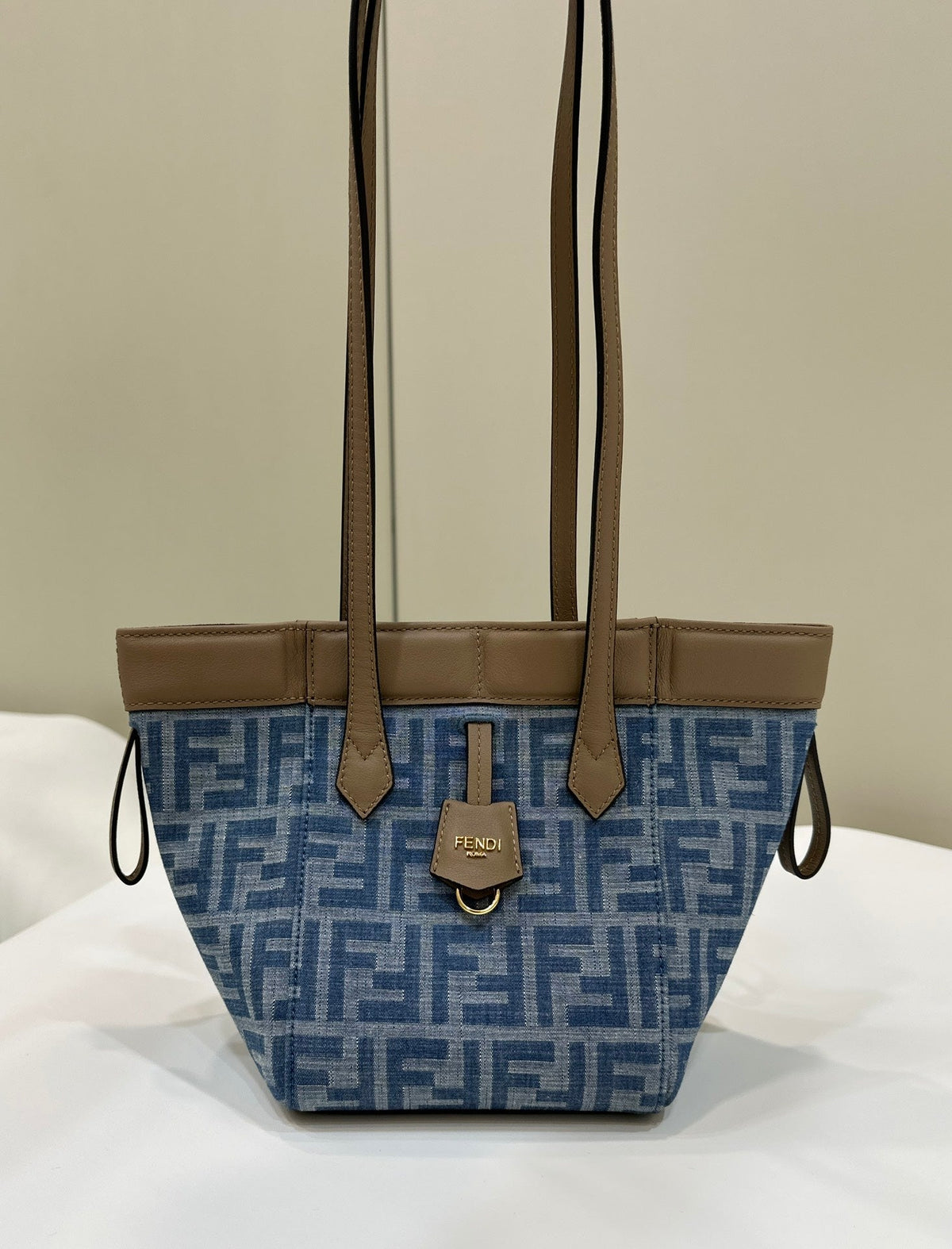 Fendi Origami Mini 19 in True Blue Monogram Denim with Calfskin Strap Bag
