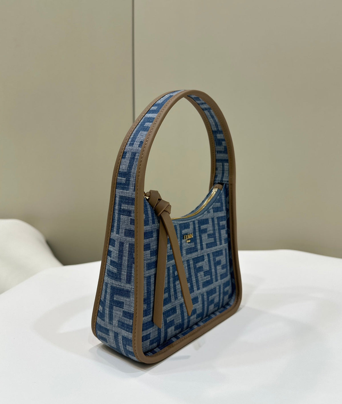Fendi Medium 27 Bag in True Blue Monogram Denim Gold Hardware