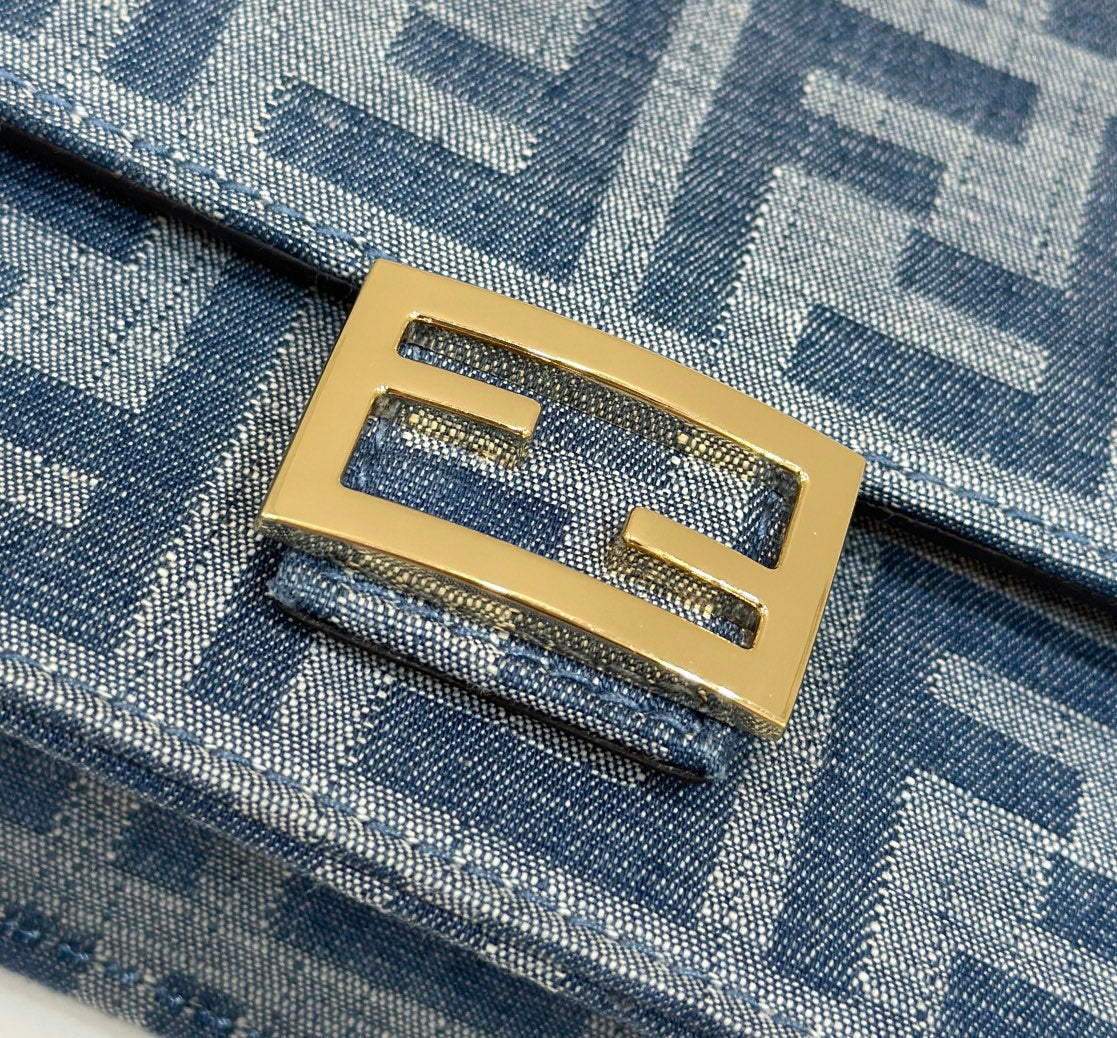 Baguette Mini 21 Bag in Cerulean Blue Monogram Denim with Gold Hardware