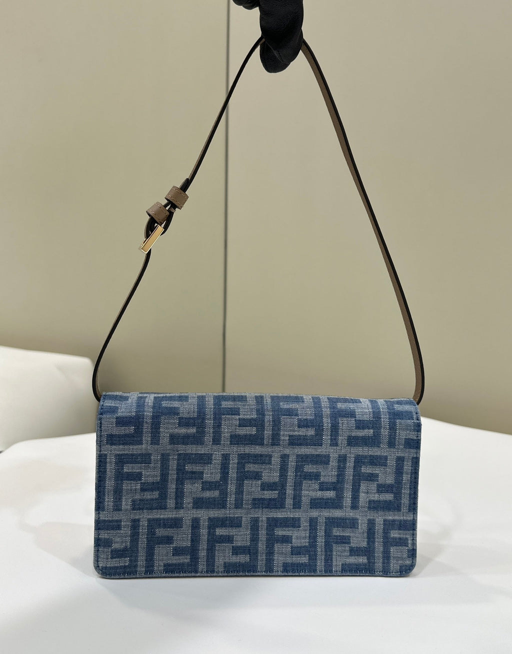 Baguette Mini 21 Bag in Cerulean Blue Monogram Denim with Gold Hardware