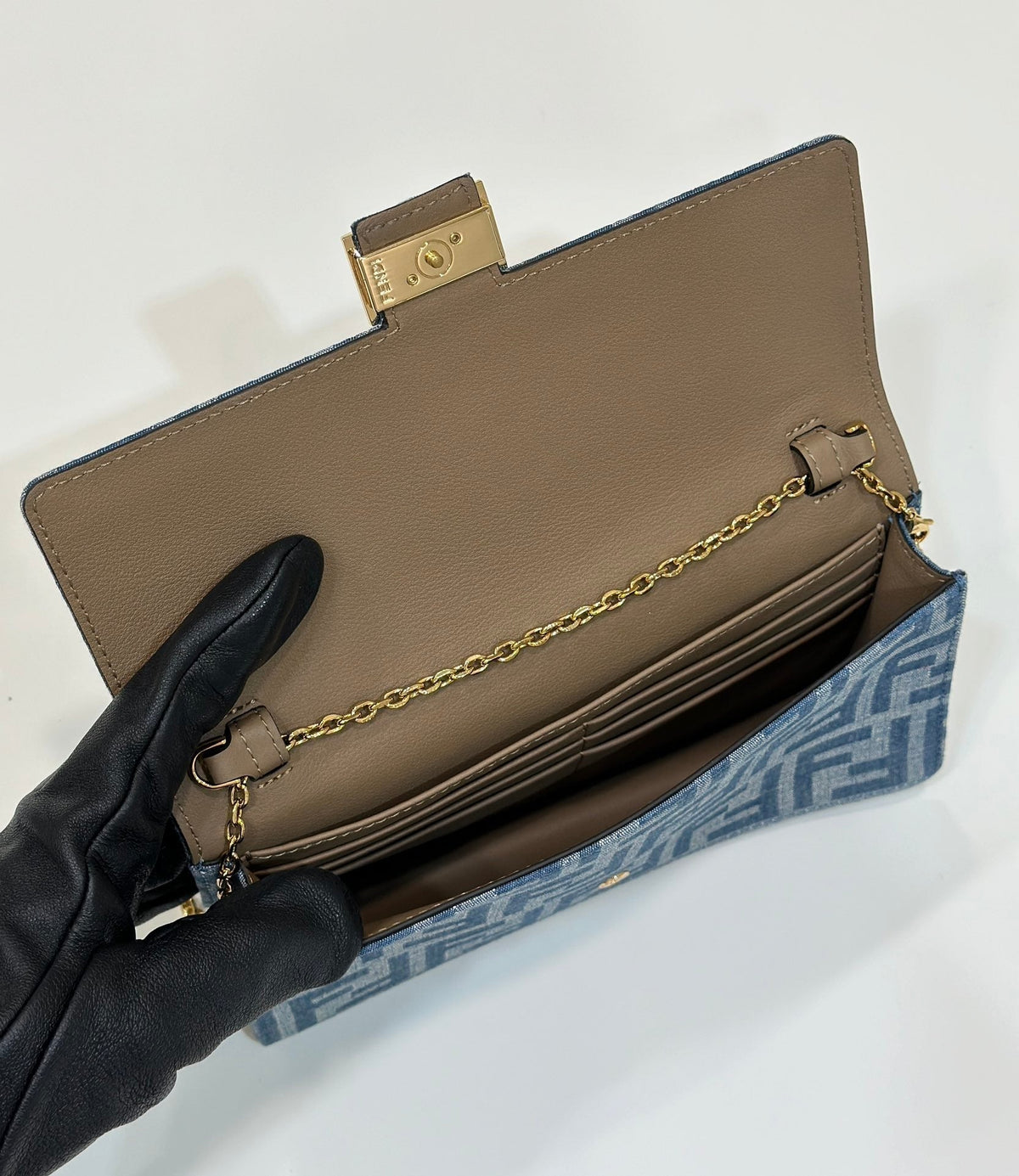Baguette Mini 21 Bag in Cerulean Blue Monogram Denim with Gold Hardware