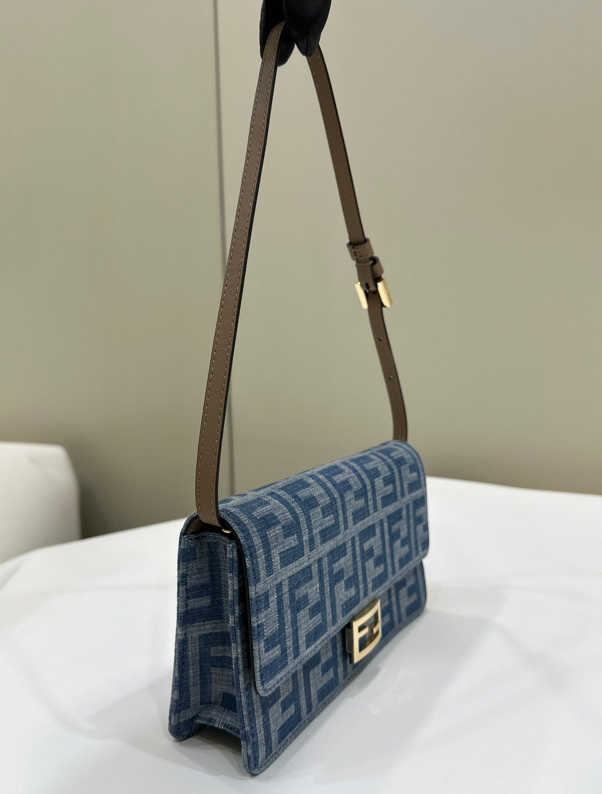 Baguette Mini 21 Bag in Cerulean Blue Monogram Denim with Gold Hardware