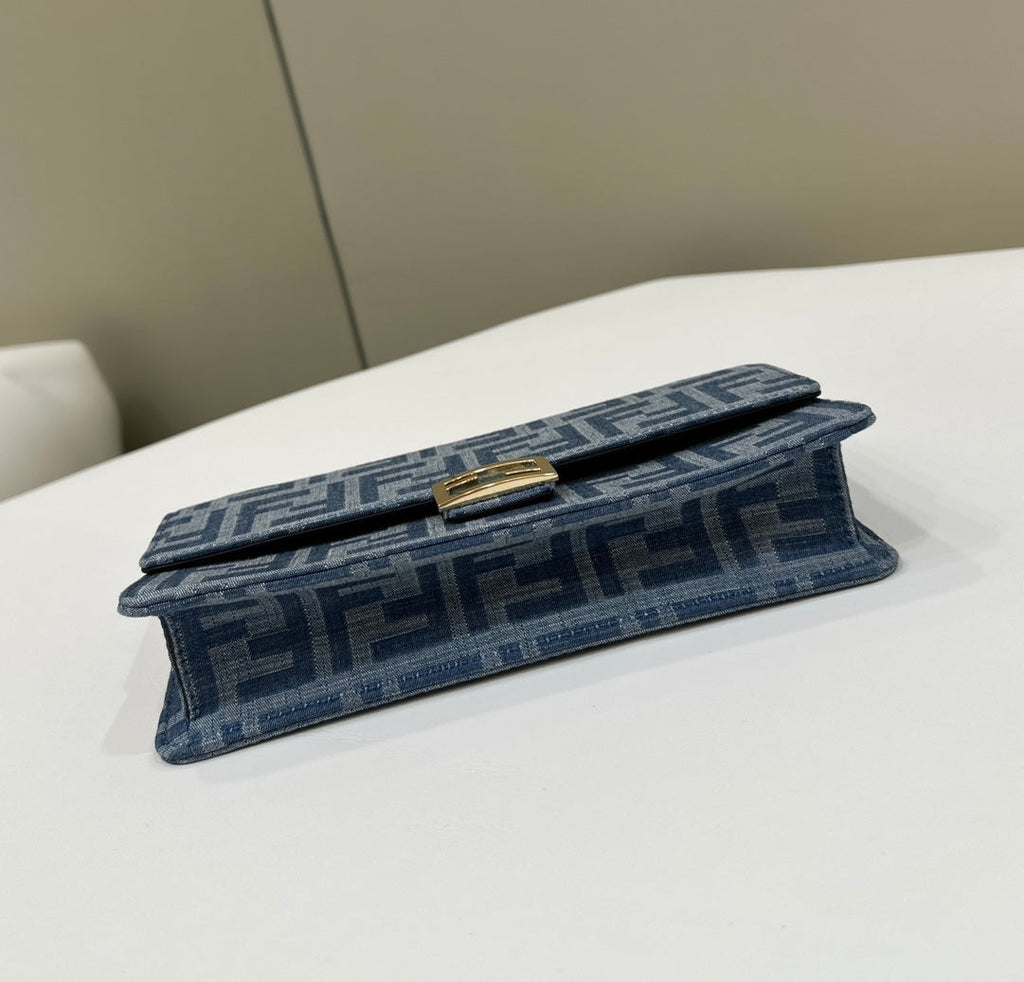 Baguette Mini 21 Bag in Cerulean Blue Monogram Denim with Gold Hardware