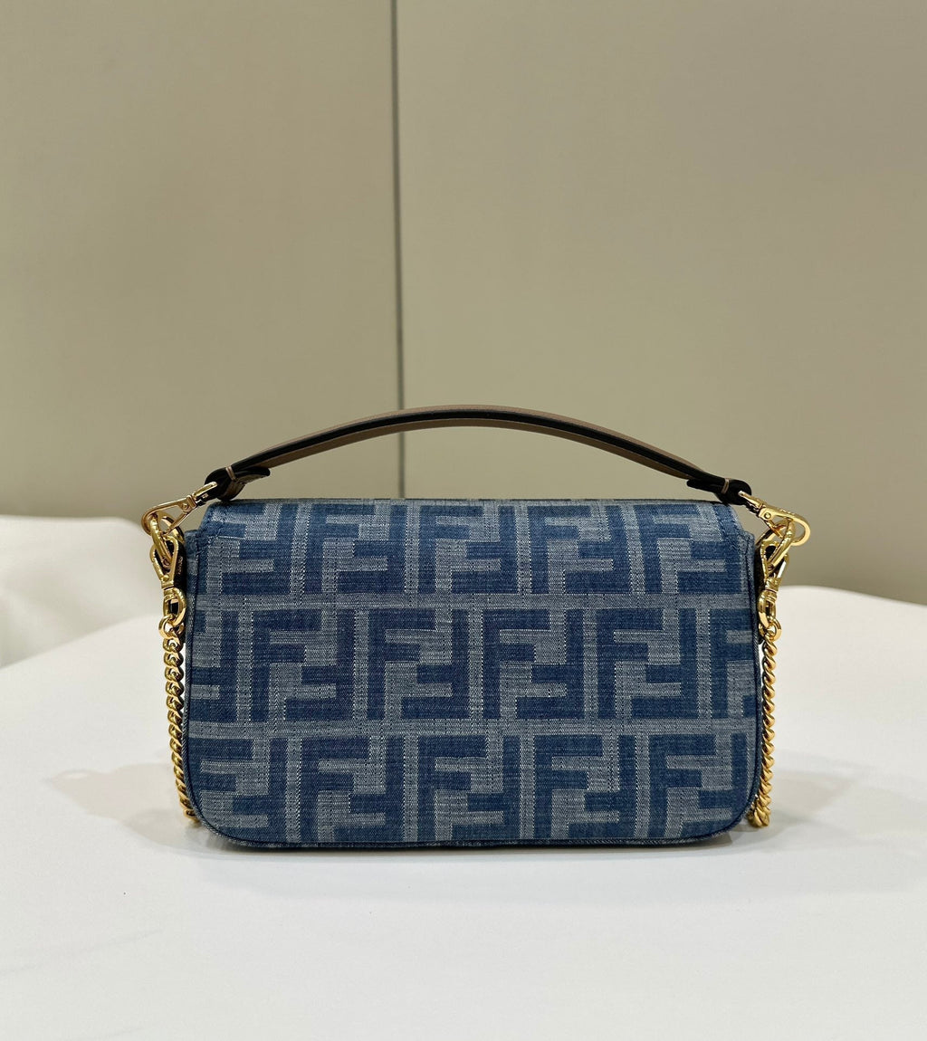 Baguette Mini 19 Bag in Cerulean Blue Monogram Denim with Gold Hardware