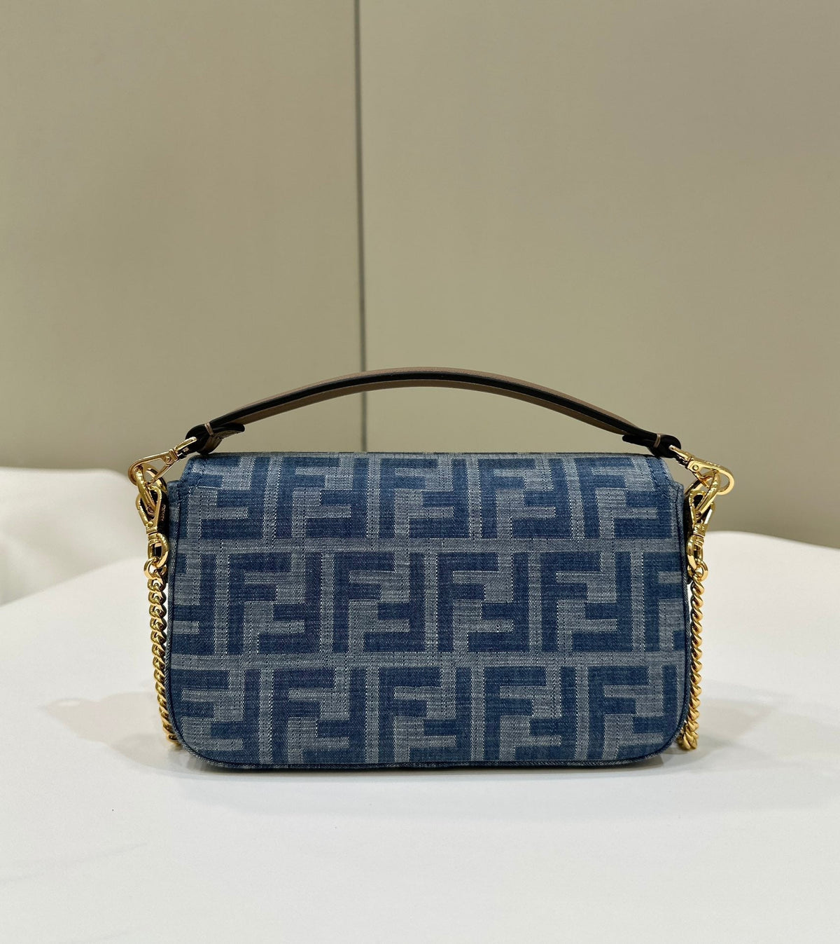 Baguette Mini 19 Bag in Cerulean Blue Monogram Denim with Gold Hardware