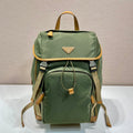 Prada Backpack 45 in Seaweed Green Re-Nylon and Brown Calfskin Trim