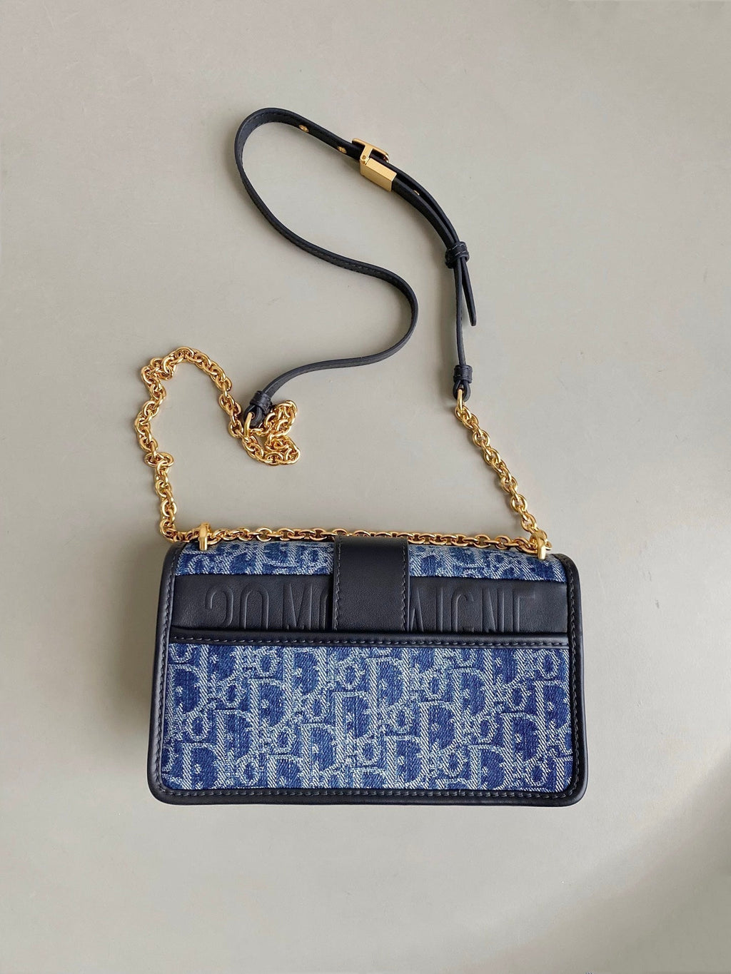 Dior 21 Mongtaigne East-Wet with Chain Blue Denim Oblique Jacquard Bag