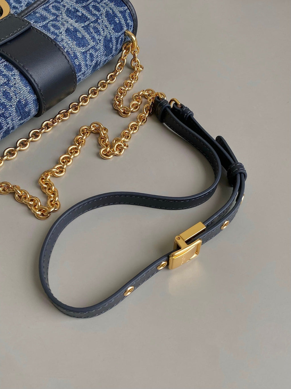 Dior 21 Mongtaigne East-Wet with Chain Blue Denim Oblique Jacquard Bag
