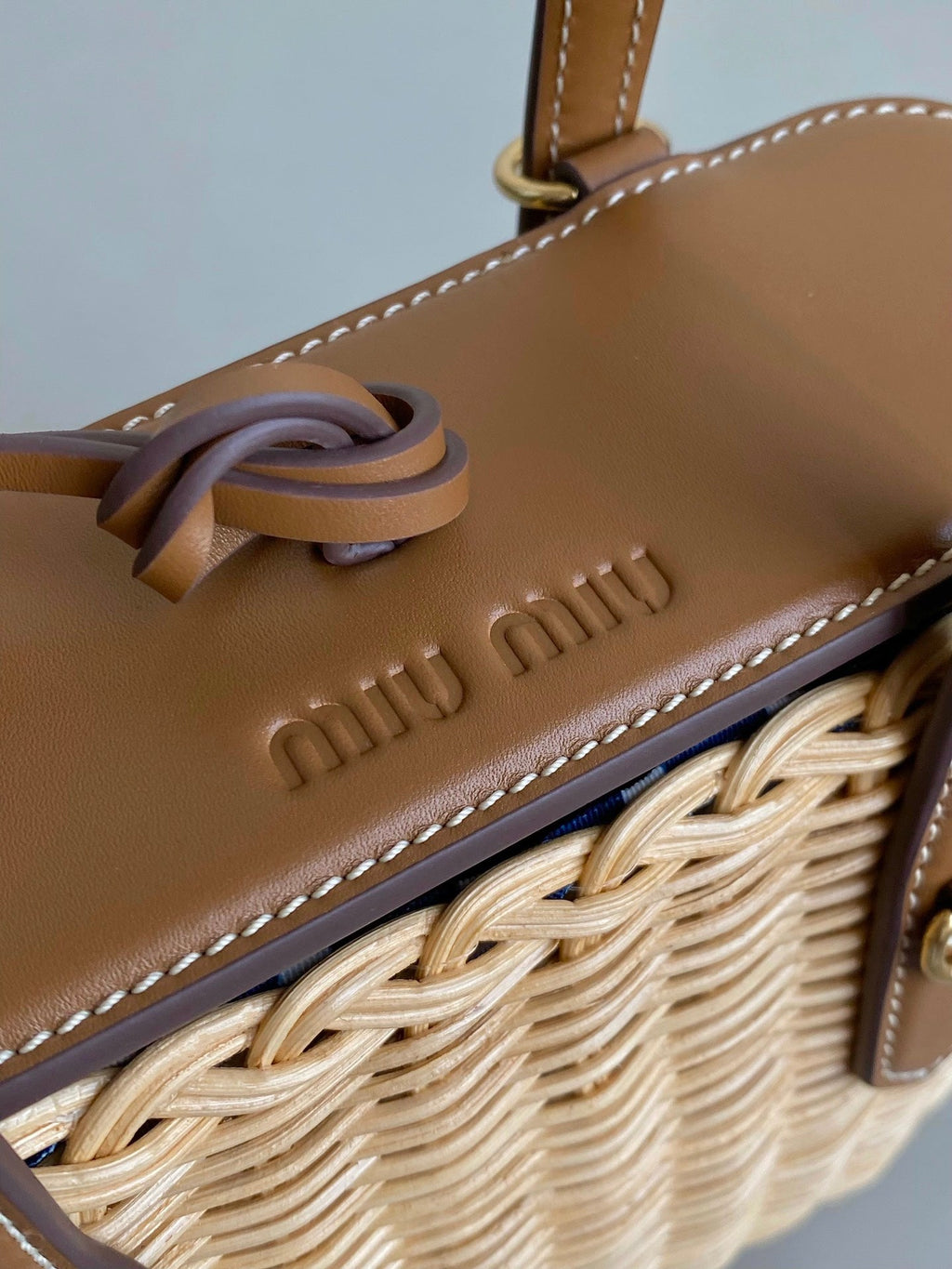 Basket 20 Bag in Brown Beige Wicker and Leather