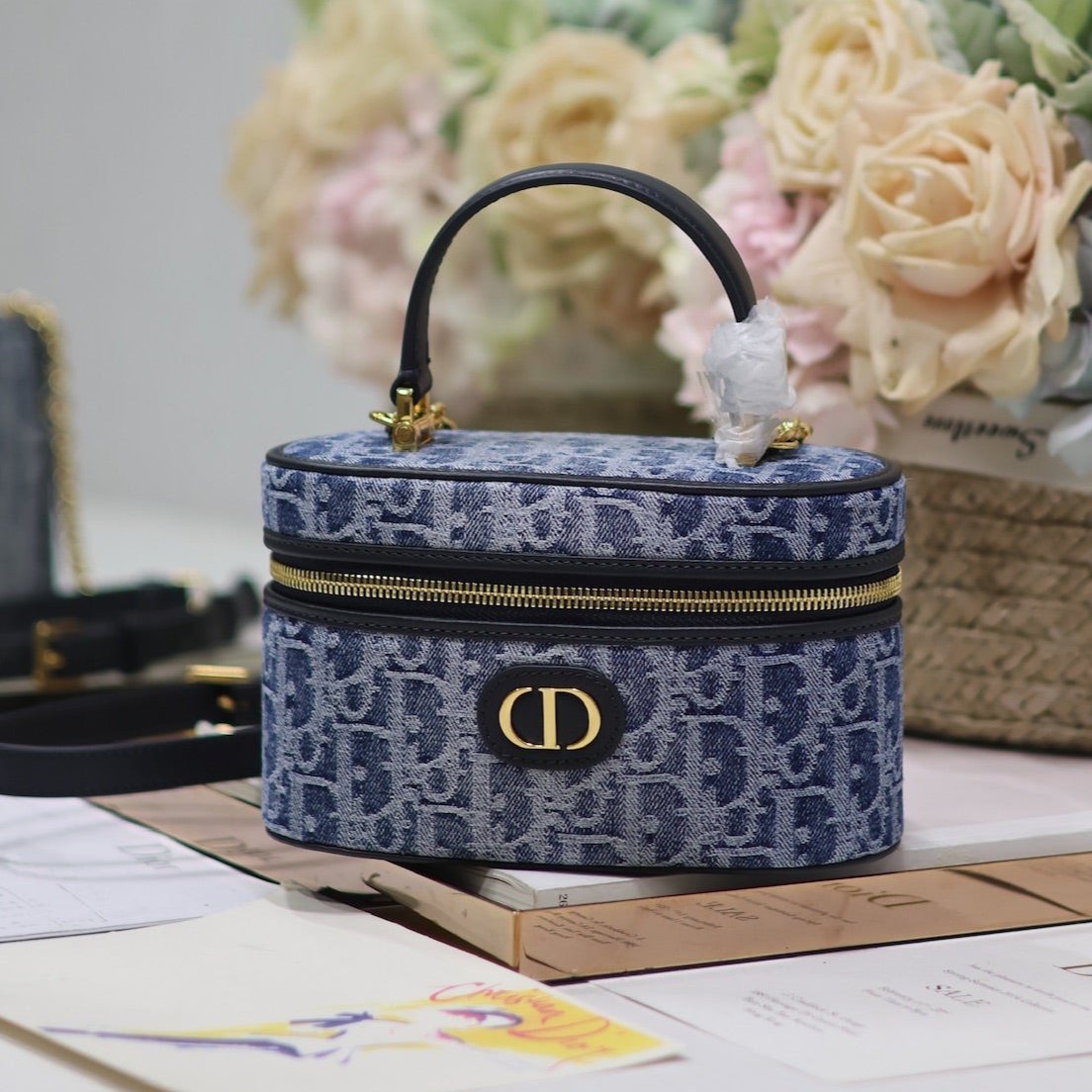 Dior Caro Mini 16 Vanity Case in Cerulean Blue Monogram Denim