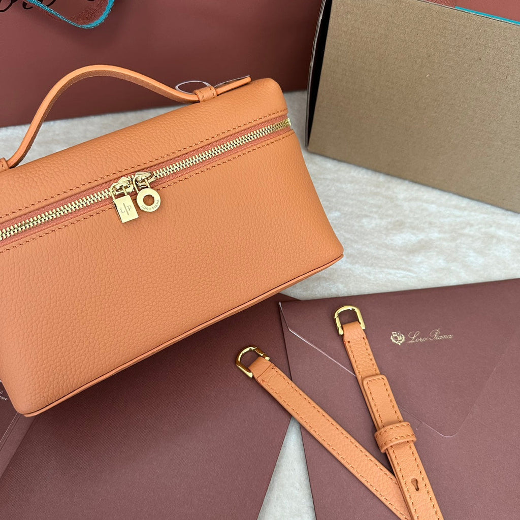 Loro Piana Extra Pocket L19 in Mango Orange Grained Calfskin with Gold Hardware Bag