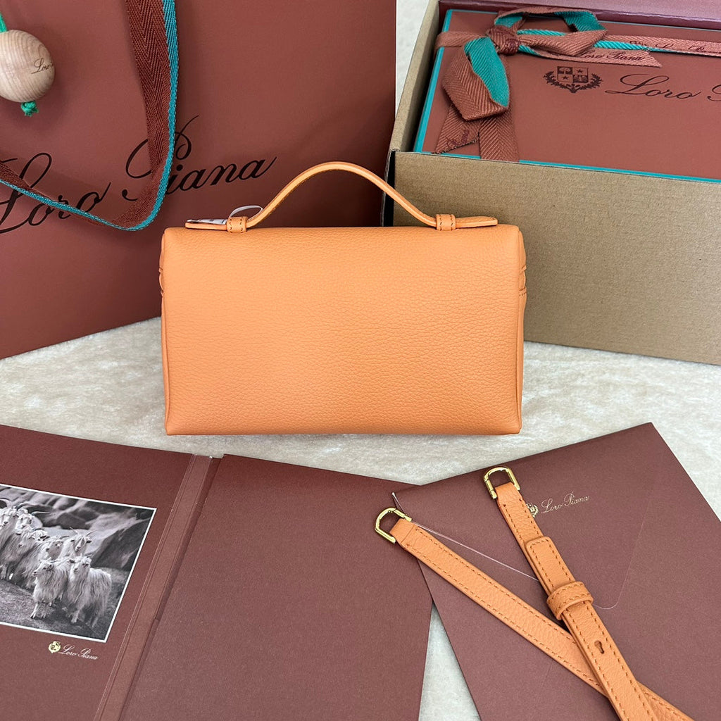 Loro Piana Extra Pocket L19 in Mango Orange Grained Calfskin with Gold Hardware Bag