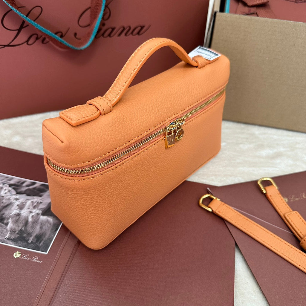 Loro Piana Extra Pocket L19 in Mango Orange Grained Calfskin with Gold Hardware Bag